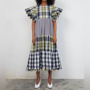 ANTHROPOLOGIE STELLA NOVA Boho Festival Plaid Patchwork Midi Tiered Dress Medium